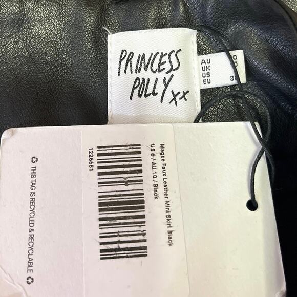 NEW Princess Polly Magee Black Faux Vegan Leather Mini Cargo A-line Skirt Size 6 - Picture 4 of 5